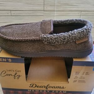 Dearfoams Memory Foam Mens Warm Slippers Hard Bottom‎ NEW 11/12 Large Brown